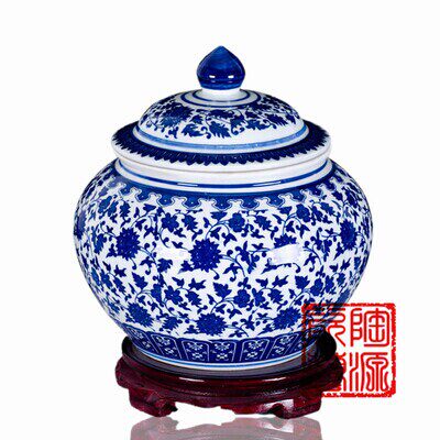 景德镇青花瓷贵妃坛 陶瓷器大密封罐 糖果罐中药罐储物罐带盖坛子