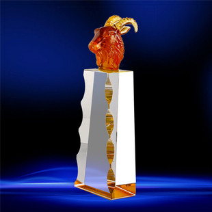 琉璃奖杯定制领头羊精品水晶奖杯制作刻字商务礼品羊年纪念品