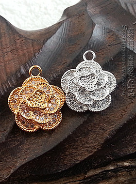 diy电镀微镶钻不掉色花朵吊坠