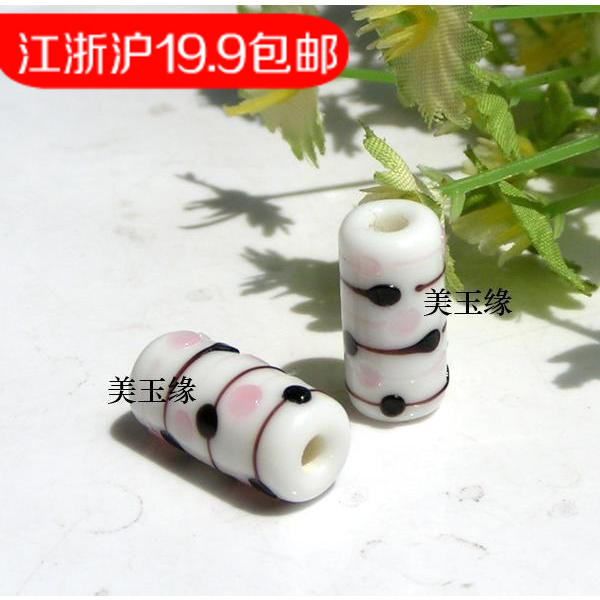 【美玉缘】DIY 散件手工琉璃珠散珠白色 勒子桶珠圆柱配件9*18mm