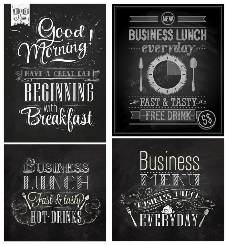 A2283矢量黑板粉笔菜单海报商务午餐英文字母图形模板 AI设计素材