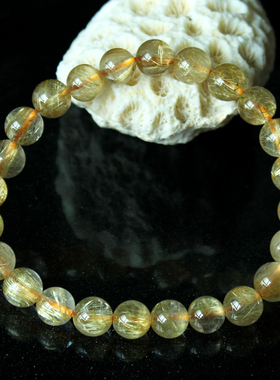 千蕊秀气小手串天然金发晶手链 钛晶手链 女款晶体清透 金黄 实物