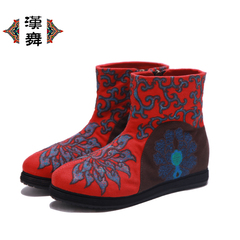 Chinese dance new ethnic embroidered cloth boots end of Melaleuca Mongolia wind round flat women boots at the end of the spring and autumn boots Dan Yun