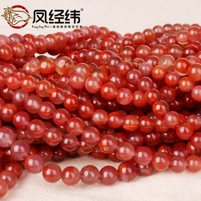 纯天然凉山南红玛瑙散珠 圆珠DIY手链配珠隔珠火焰红 柿子红