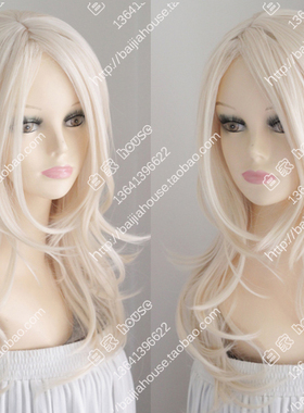 欧美软妹金色长卷发 收脸侧分刘海 蓬松大波浪水纹卷 萝莉女仆