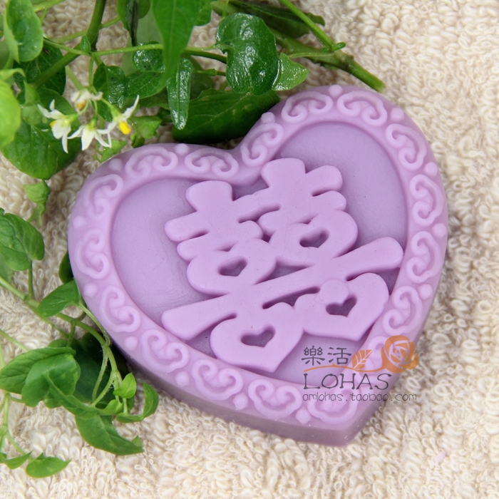 喜囍心形喜庆硅胶模具手工皂月饼