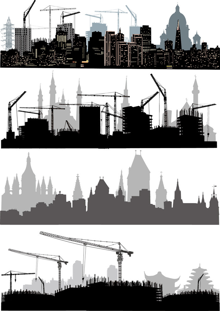 都市城市建筑剪影ai矢量素材 城市施工建筑 建高楼剪影 设计素材