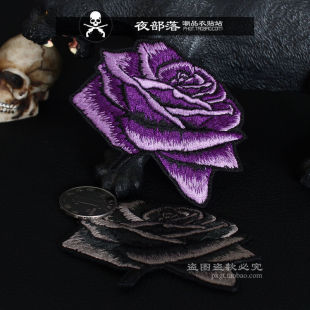 紫灰色玫瑰女生刺绣布贴标徽章飞行皮衣牛仔衣服补丁3M粘贴缝