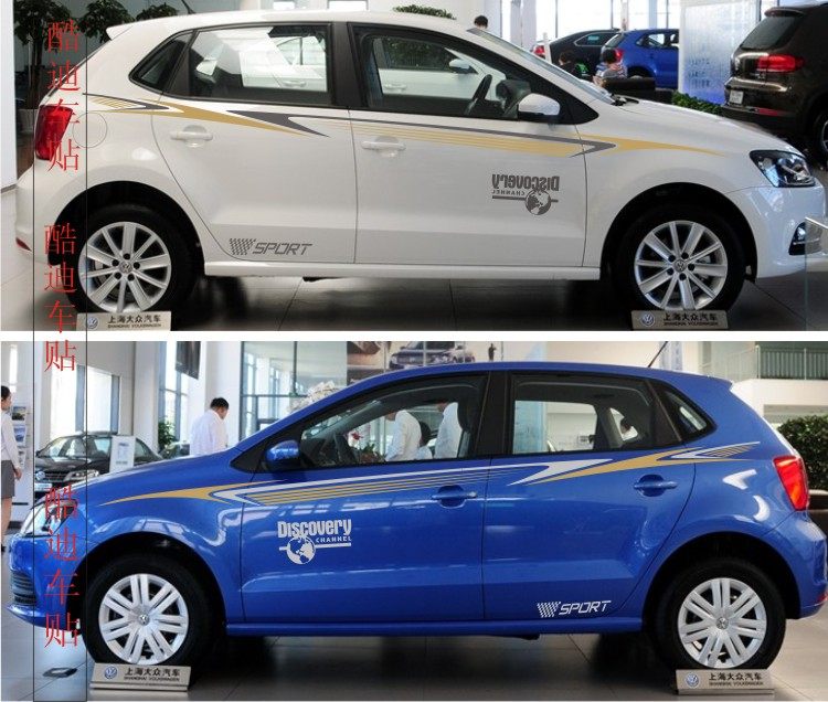 大众POLO车身拉花高尔夫6/7GTI汽车腰线贴纸尚酷朗逸侧裙车贴速腾