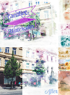 P0281高清PS设计素材 水彩风格动作渐变特效插件psd/atn/grd格式