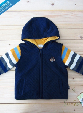 【三折】阳光鼠童装秋冬 男童连帽夹棉外套 拼接袖厚上衣80码