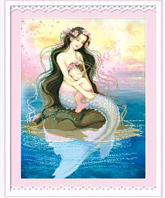 5D魔方钻石画客厅钻石绣圆钻粘贴钻十字绣卧室新款美人鱼母子情深