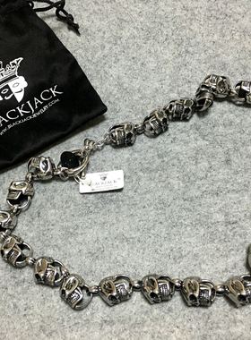 美国银色金属骷髅头手串粗项链