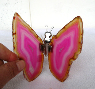 天然水晶花片77号玛瑙切片蝴蝶摆件原石11厘米灯饰玉髓蝴蝶电视墙