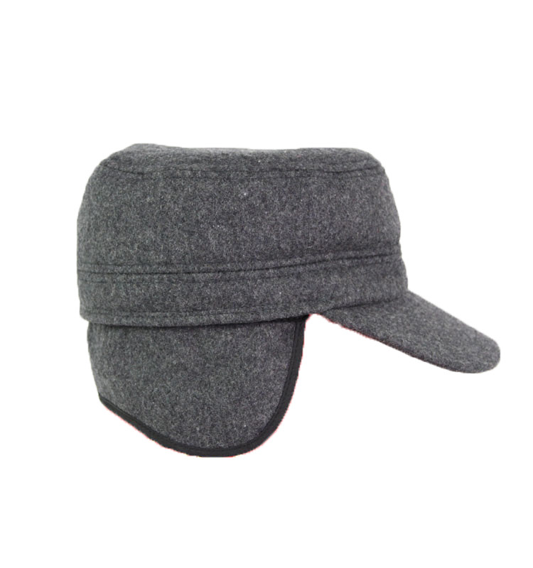 盛锡福帽子春秋经典款男帽女帽护耳灰色羊毛青年帽平顶帽
