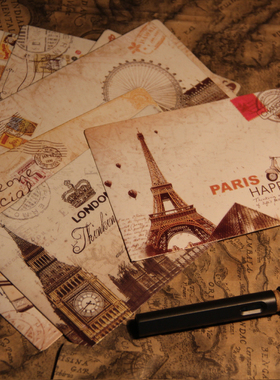 复古欧美DIY 巴黎塔.等风景创意明信片 卡片 贺卡 T607