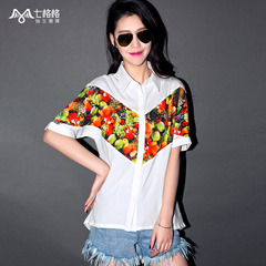 Seven space space OTHERMIX2015 new spring and summer fruit printing medium, white chiffon shirt women