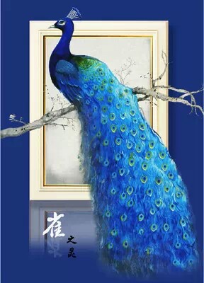精准印花新款法国十字绣 客厅大画 枝头凤凰 雀之灵吉祥蓝孔雀