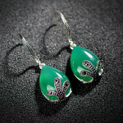 Very retro folk style Thai Silver earrings 925 Silver jewelry green agate earrings earring drops