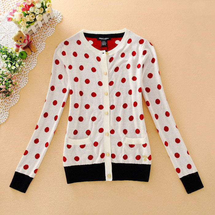 女生波点薄款针织初中棉线毛衣