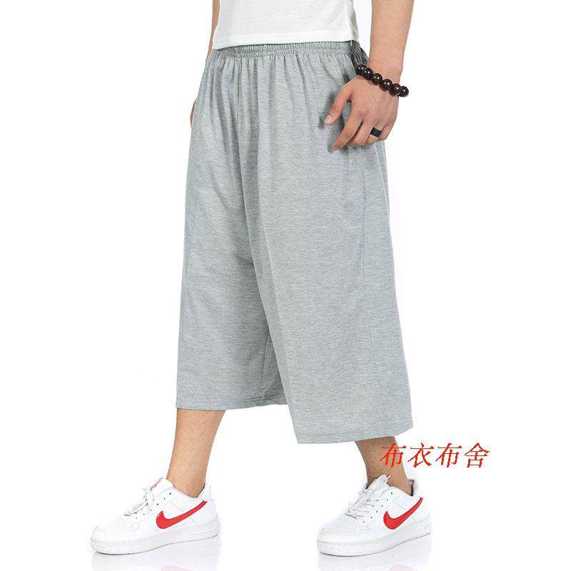 男士新款加肥加大码韩版时尚运动裤纯棉七分裤宽松型居家休闲裤