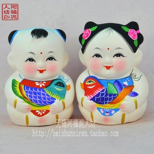 惠山泥人鸳鸯大阿福无锡特产大师纯手工艺送结婚生日特色礼品礼盒