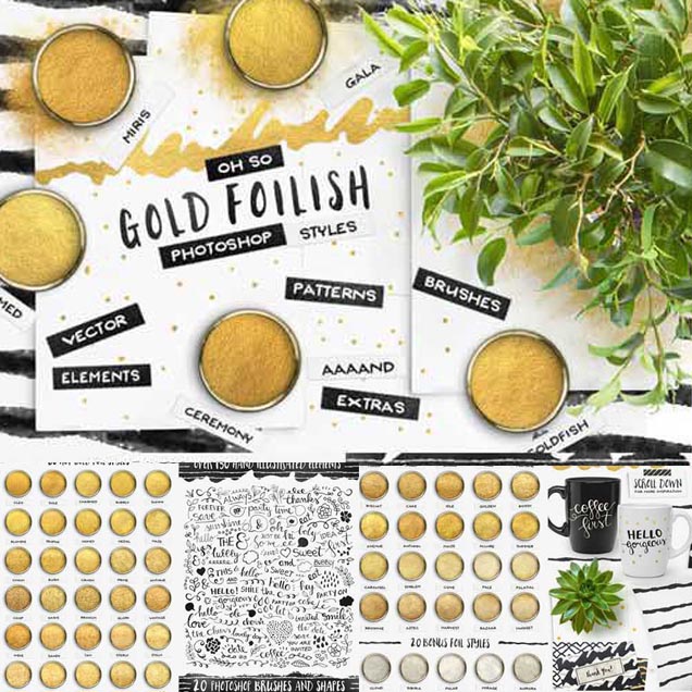 P0334高清PS设计素材 高清金色纹理样式abr笔刷花纹asl插件