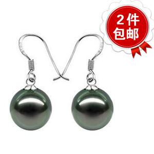 特价 南洋贝珠黑珍珠耳环正圆 925纯银耳环耳坠耳饰情人节礼物