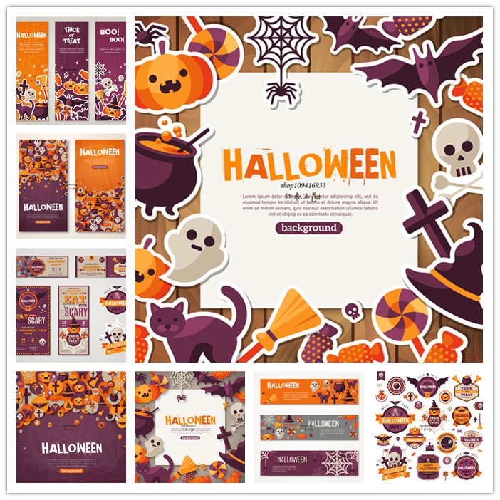 矢量设计素材 卡通风格万圣节海报横幅LOGO模板 EPS格式
