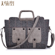 Abstract autumn 2015 vintage Plaid one shoulder bag handbag new children English Crossbody bag