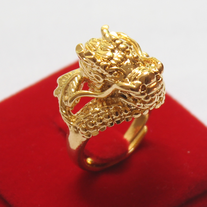 假黄金霸气龙头戒指男装逼铜镀金
