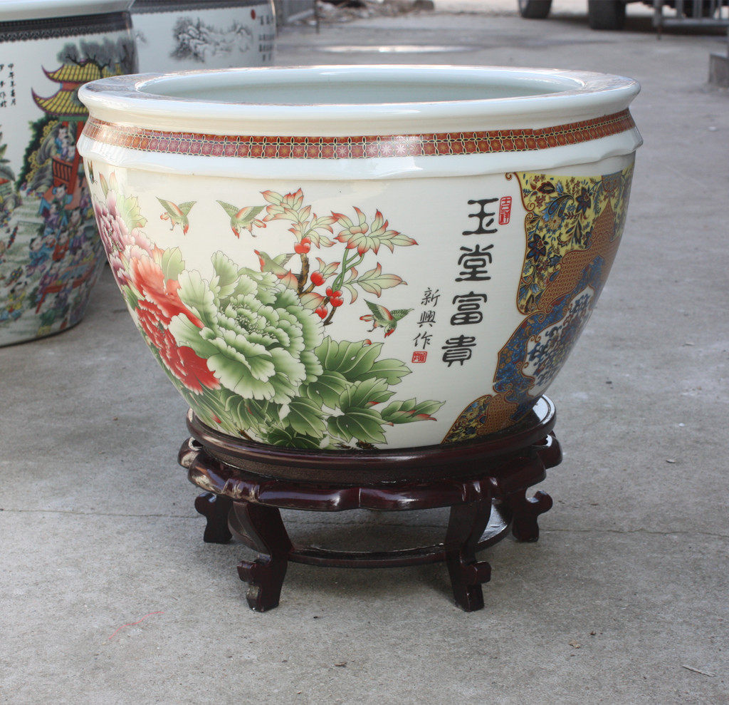 景德镇陶瓷鱼缸手绘青花养鱼盆书画缸荷花缸睡莲碗莲缸水族箱