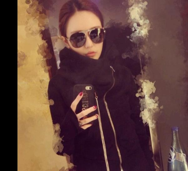 AiJO定制chic连帽卫衣女直筒学生外套周扬青同款巫师帽斜拉链衫黑