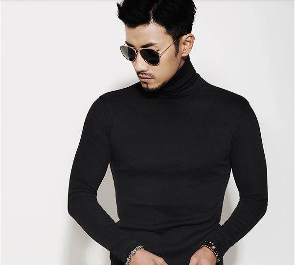 2020秋冬男士高领打底衫纯黑净白色莱卡长袖t恤紧身内搭弹力上衣
