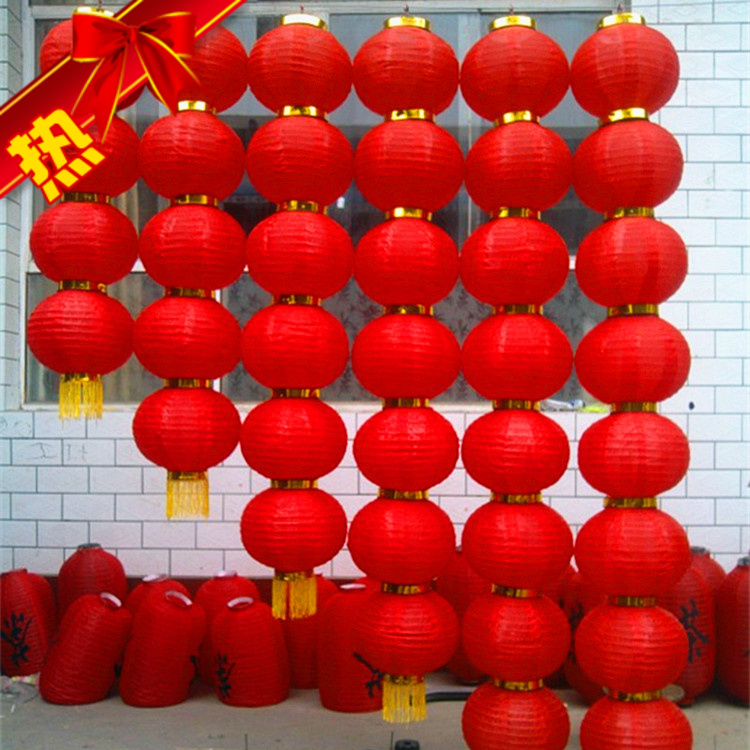 日韩式圆形南瓜绸布五连串拉丝折叠新年开业大红灯笼跳舞舞蹈道具
