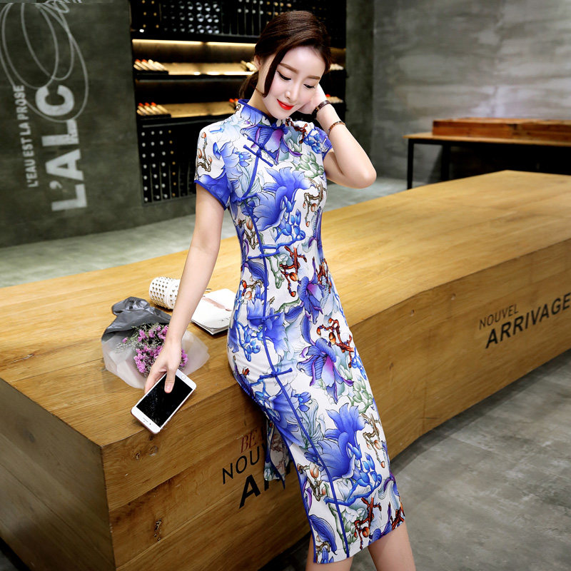 改良版棉麻旗袍中长款2025夏季新款年轻少女修身大码旗袍连衣裙
