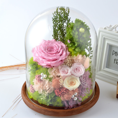 进口永不凋谢永生花玻璃罩礼品盒保鲜花情人节礼物同城顺丰包邮