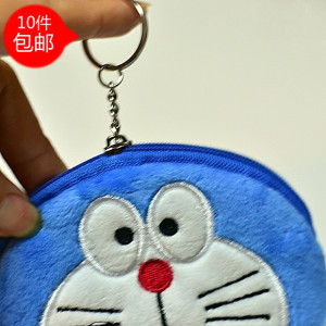 卡通毛绒蓝胖子龙猫钥匙包小卡包零钱包钥匙杂物拉链包