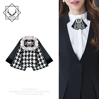 Houndstooth retro khí chất nơ tie bangs rhinestone nơ vải trâm cài pin chuyên nghiệp áo sơ mi cổ áo hoa - Trâm cài ghim cài áo ngọc trai