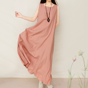 大摆棉麻连衣裙女夏拖地加长背心裙亚麻料气质超长裙子宽松森系