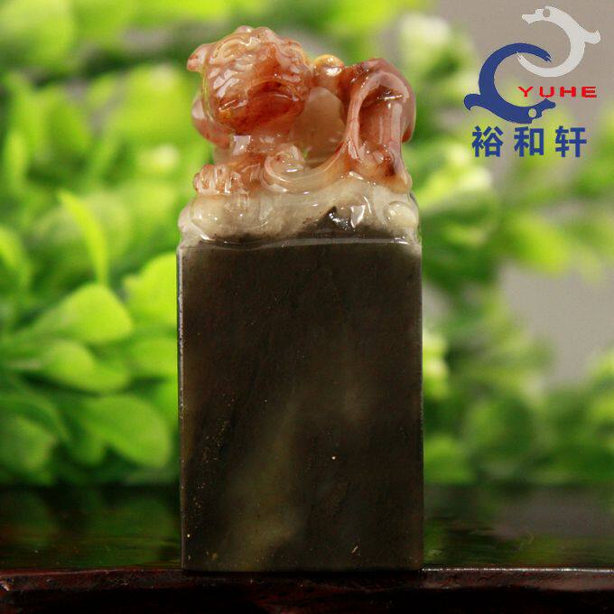 寿山石珍品印章 国石真品高山石 巧色精品狮子印钮章【裕和轩】B7