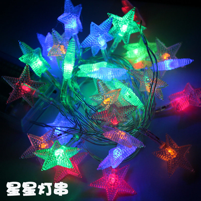 led星星小彩灯闪灯圣诞婚庆装饰灯串节日户外满天星圆球电池串灯