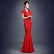 2015 new spring fashion one shoulder bridal toast clothing long banquet evening dress wedding dress red summer