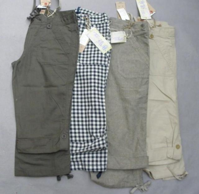 外贸日单休闲风可调节棉麻七分裤