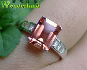 天然橙红金色碧玺电气石彩色宝石戒指环18K白金钻石群镶礼物现货