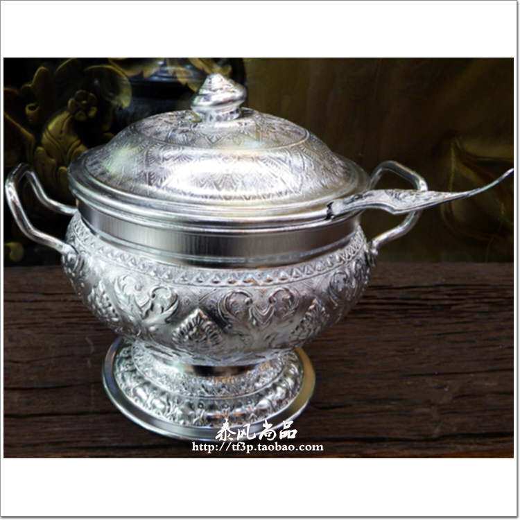 泰国特色工艺品锡器老锡匠高脚锡锅汤锅整套餐具 东南亚家居装饰