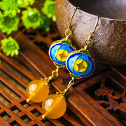 Is 925 Silver cloisonne Thai ladies natural yellow agate earrings blue burning quality earrings new