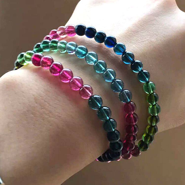 玻璃体 红蓝碧玺 手链 纯天然 女款 彩虹碧玺手链三圈 天然正品
