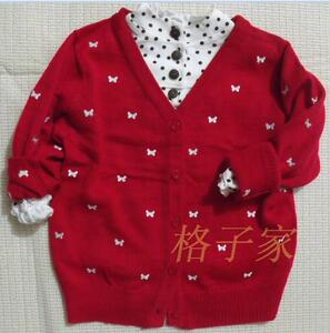 赔钱甩卖外贸原单秋冬新款女童薄款开衫毛衣蝴蝶绣花V字领空调衫