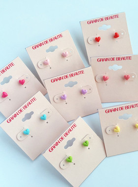 韩国进口饰品Aznavour AZ正品迷你糖果色桃心可爱百搭爱心耳钉